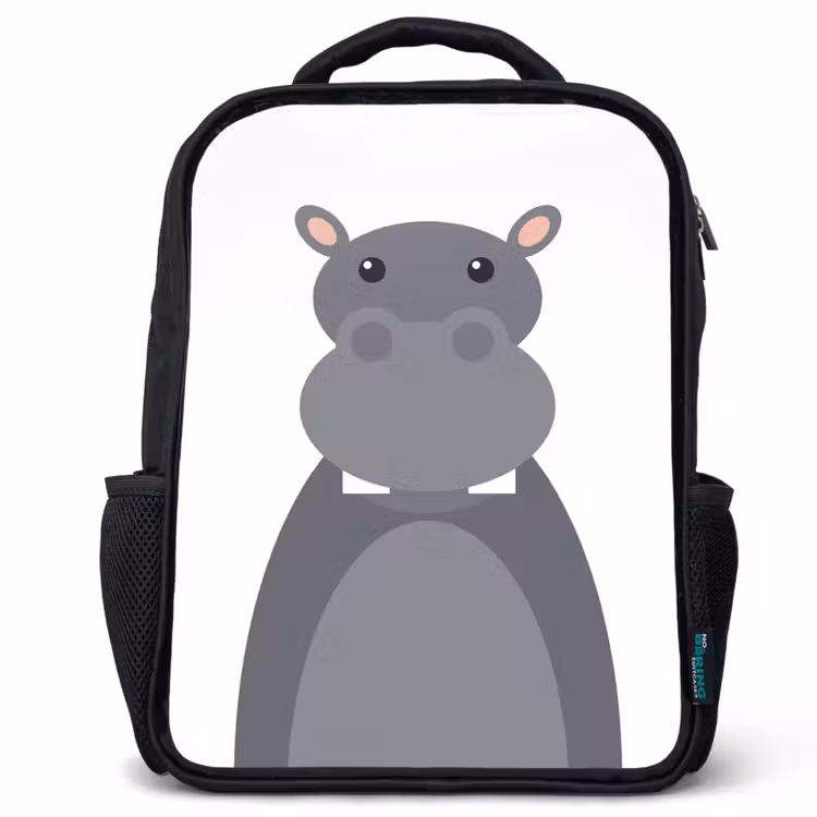 Kids backpack - Black - Animal portrait - hippopotamus - gray — 1