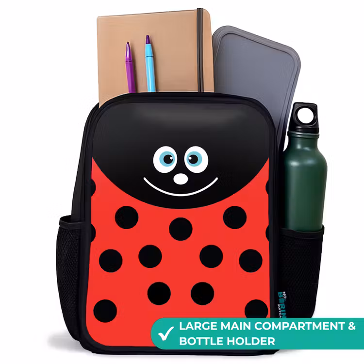 Kids backpack - Black - Animal portrait - Ladybug - red — 10