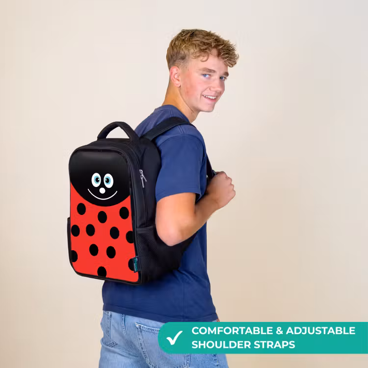 Kids backpack - Black - Animal portrait - Ladybug - red — 11