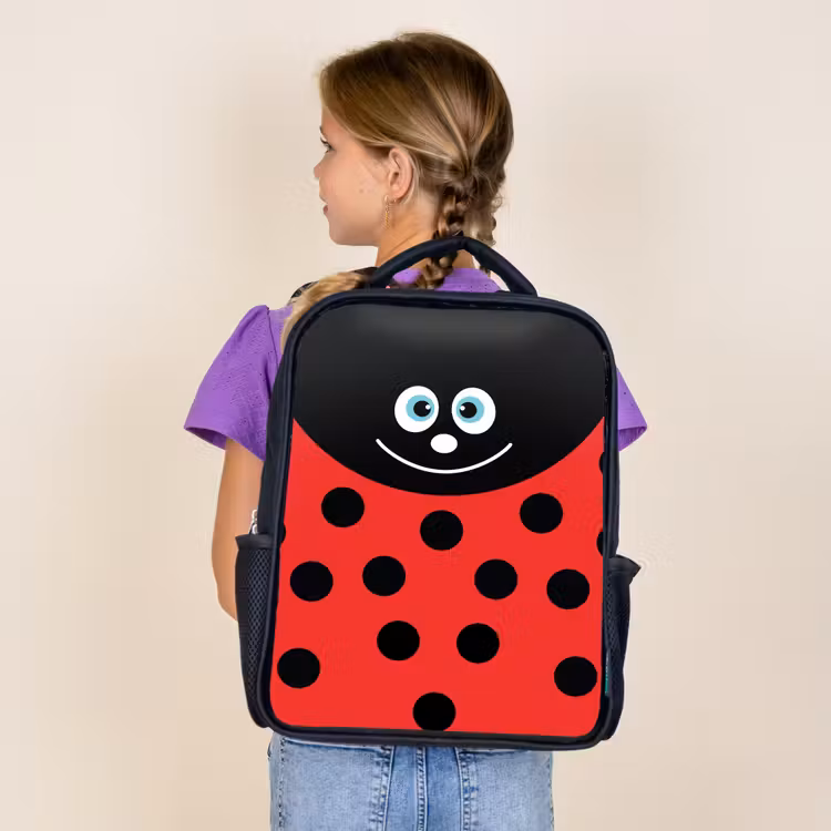 Kids backpack - Black - Animal portrait - Ladybug - red — 4
