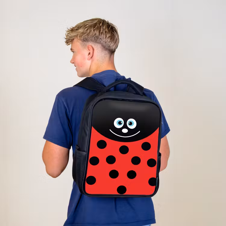 Kids backpack - Black - Animal portrait - Ladybug - red — 5