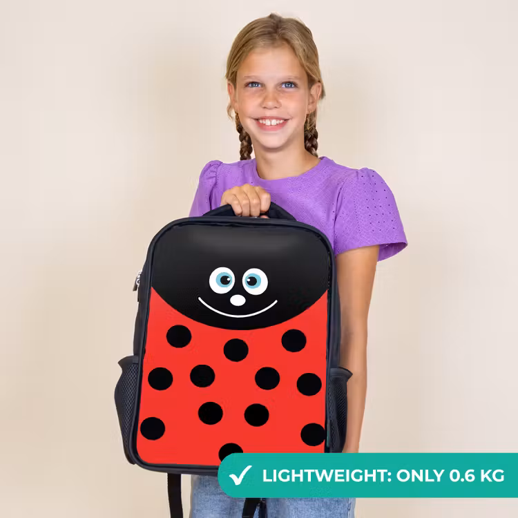 Kids backpack - Black - Animal portrait - Ladybug - red — 9