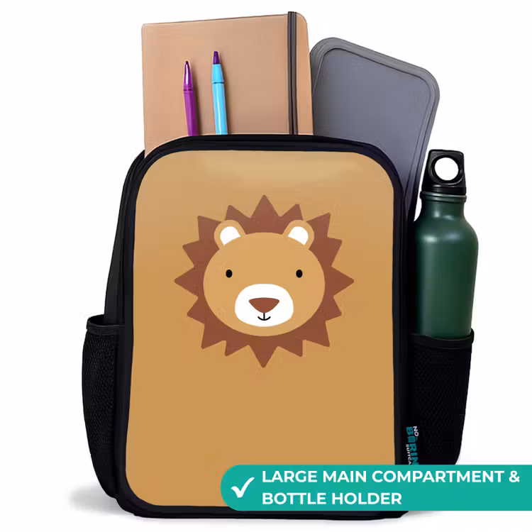 Kids backpack - Black - Animal portrait - Lion - Brown — 10