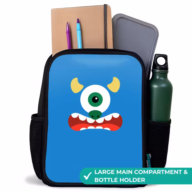 Kids backpack - Black - Animal portrait - Monster - blue — 10