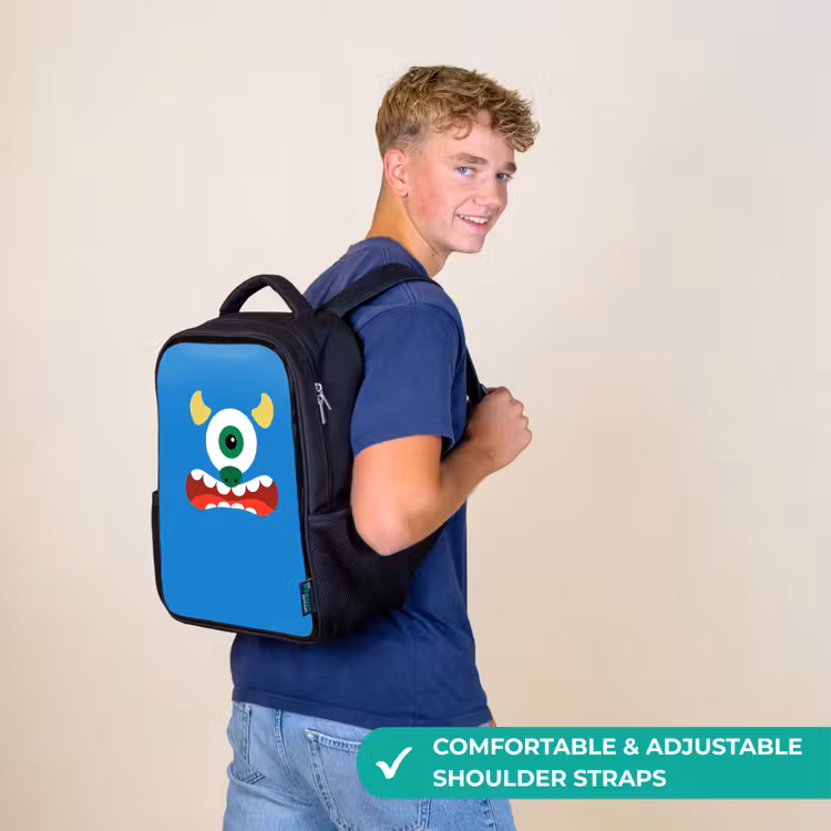 Kids backpack - Black - Animal portrait - Monster - blue — 11