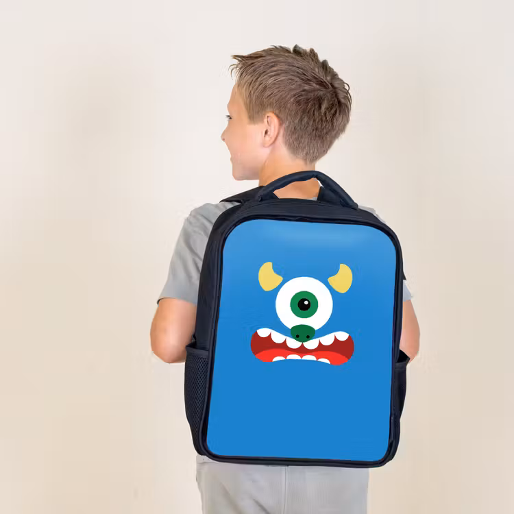 Kids backpack - Black - Animal portrait - Monster - blue — 2