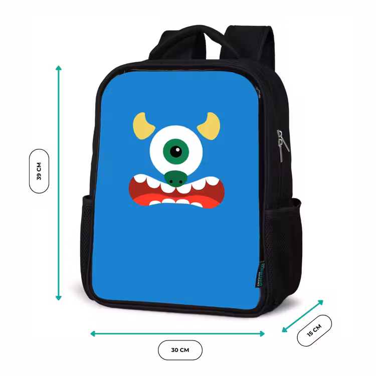 Kids backpack - Black - Animal portrait - Monster - blue — 8