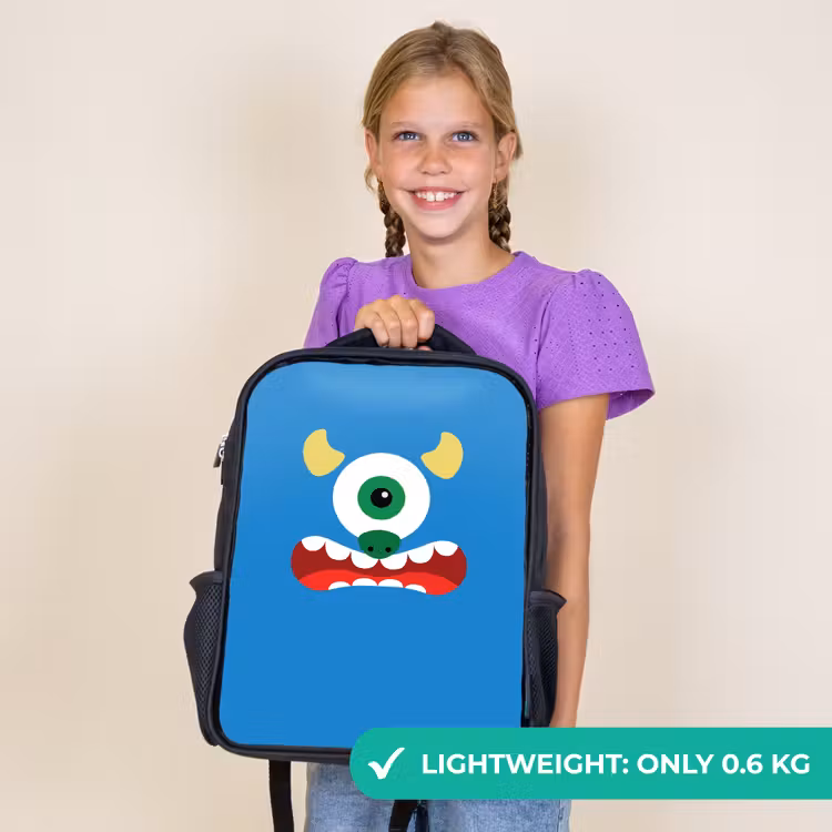 Kids backpack - Black - Animal portrait - Monster - blue — 9