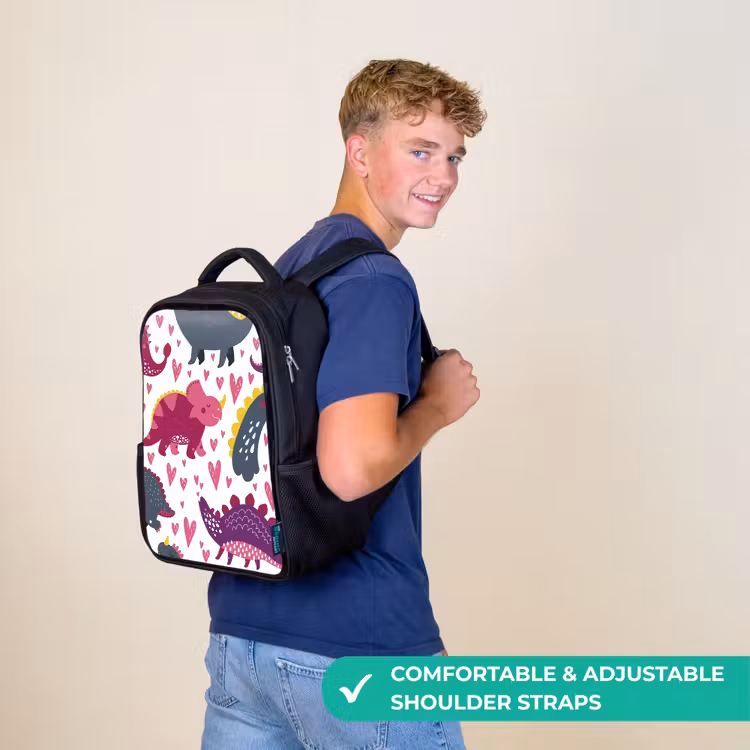 Kids backpack - Black - Dino - Heart - Patterns - Pink - Girls - Dinosaur — 11