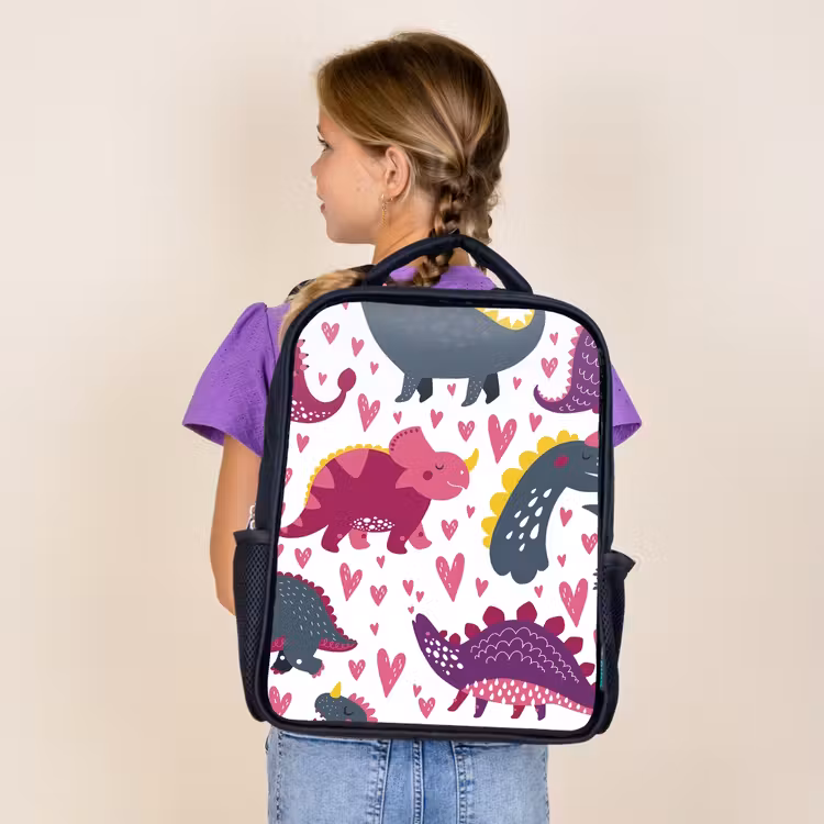 Kids backpack - Black - Dino - Heart - Patterns - Pink - Girls - Dinosaur — 4