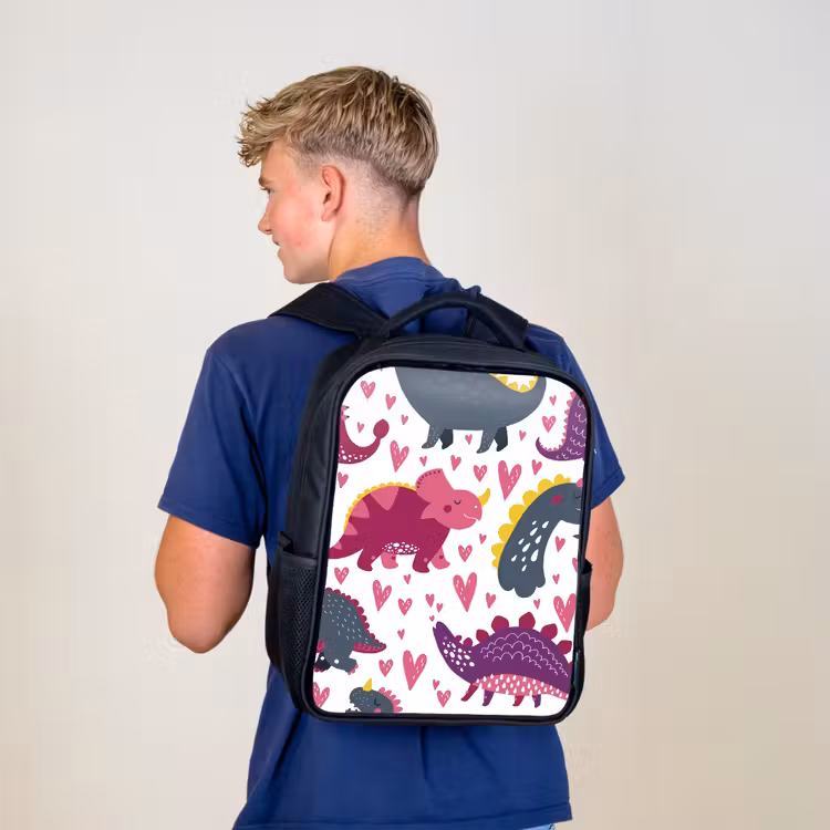 Kids backpack - Black - Dino - Heart - Patterns - Pink - Girls - Dinosaur — 5