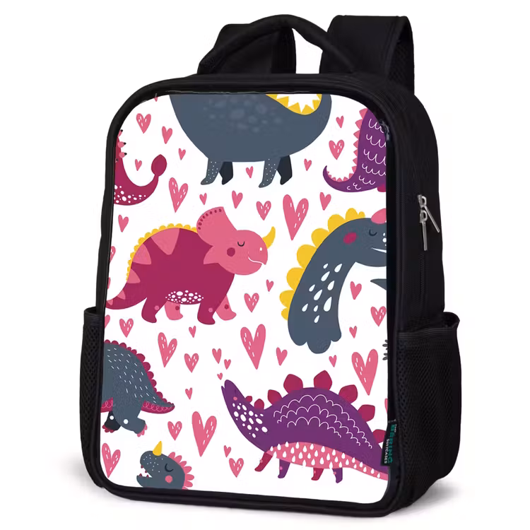 Kids backpack - Black - Dino - Heart - Patterns - Pink - Girls - Dinosaur — 6
