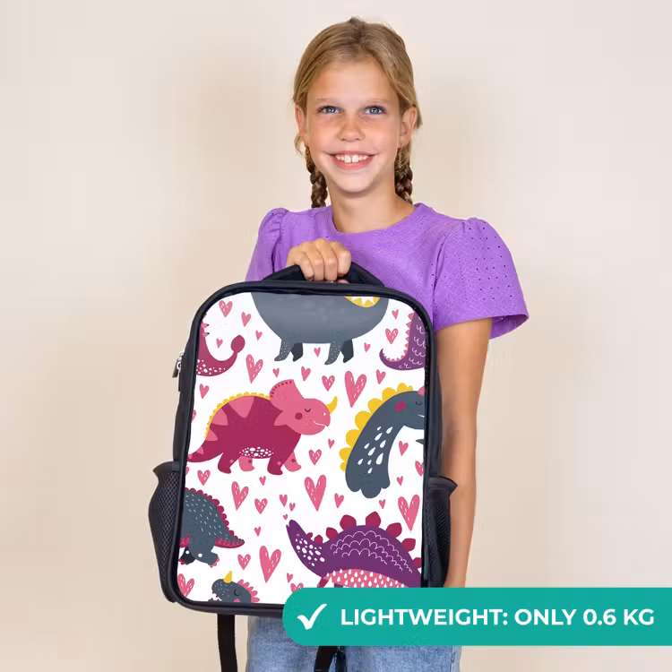 Kids backpack - Black - Dino - Heart - Patterns - Pink - Girls - Dinosaur — 9