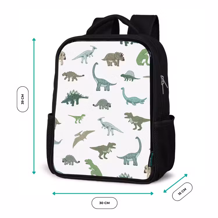 Kids backpack - Black - Dino - Pattern - Green — 8