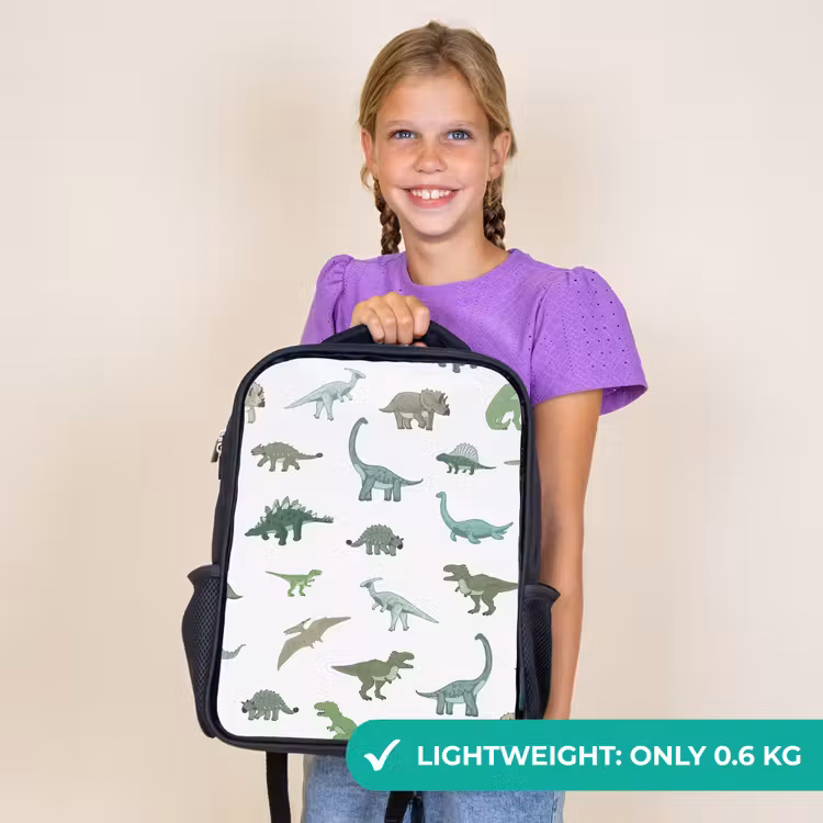 Kids backpack - Black - Dino - Pattern - Green — 9