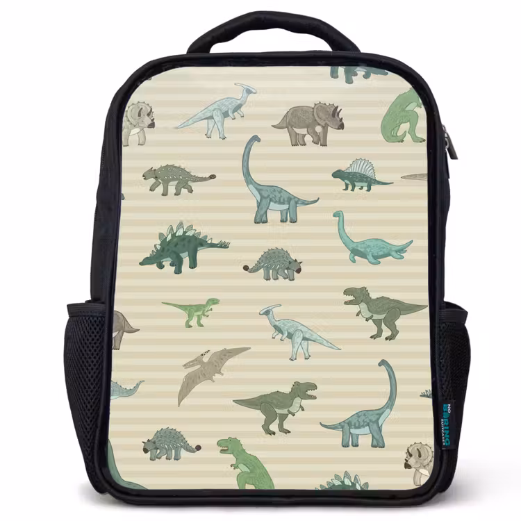 Kids backpack - Black - Dino - Pattern - Stripes - Green — 1