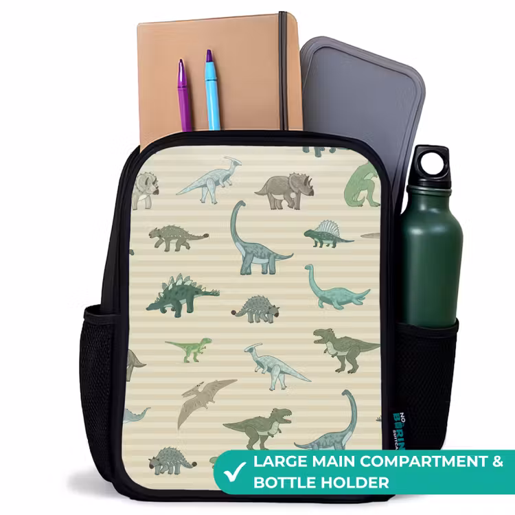 Kids backpack - Black - Dino - Pattern - Stripes - Green — 10