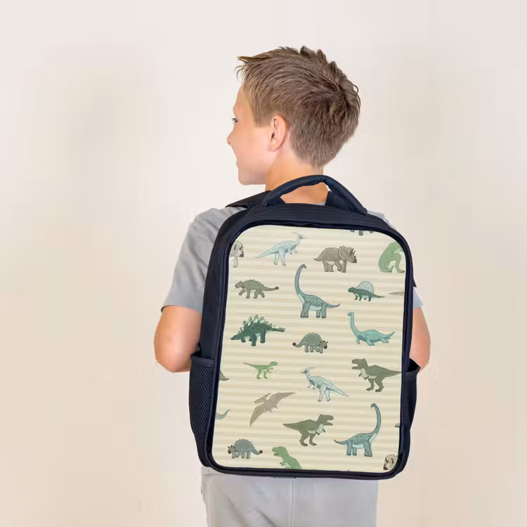 Kids backpack - Black - Dino - Pattern - Stripes - Green — 2