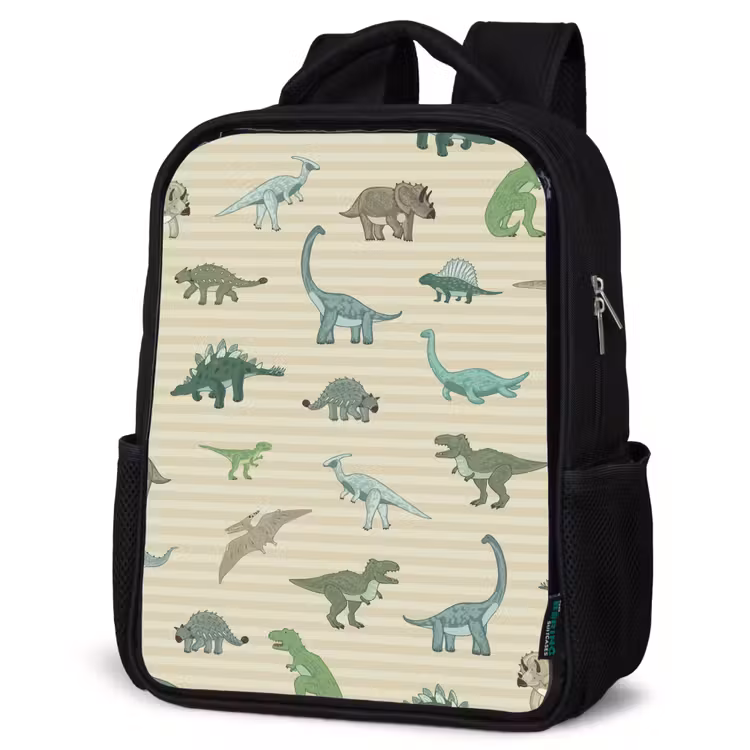 Kids backpack - Black - Dino - Pattern - Stripes - Green — 6