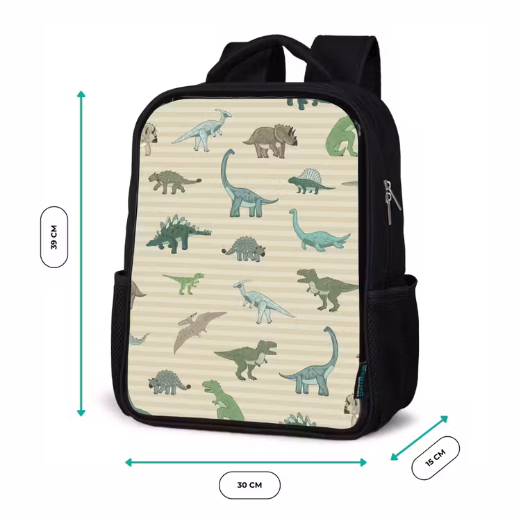 Kids backpack - Black - Dino - Pattern - Stripes - Green — 8