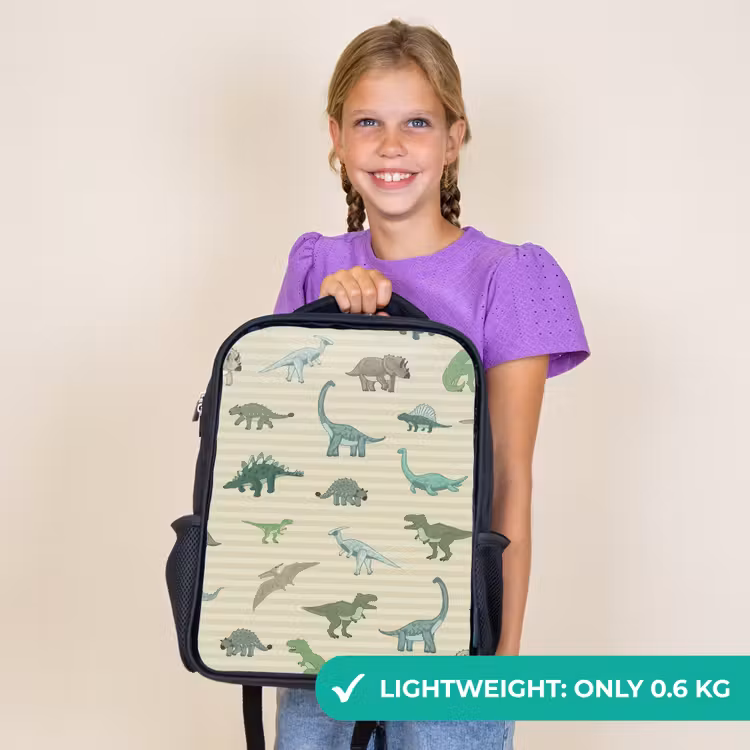 Kids backpack - Black - Dino - Pattern - Stripes - Green — 9