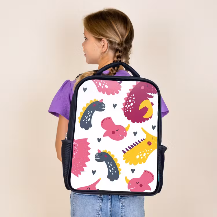 Kids backpack - Black - Dino - Patterns - Child - Pink - Girls — 4