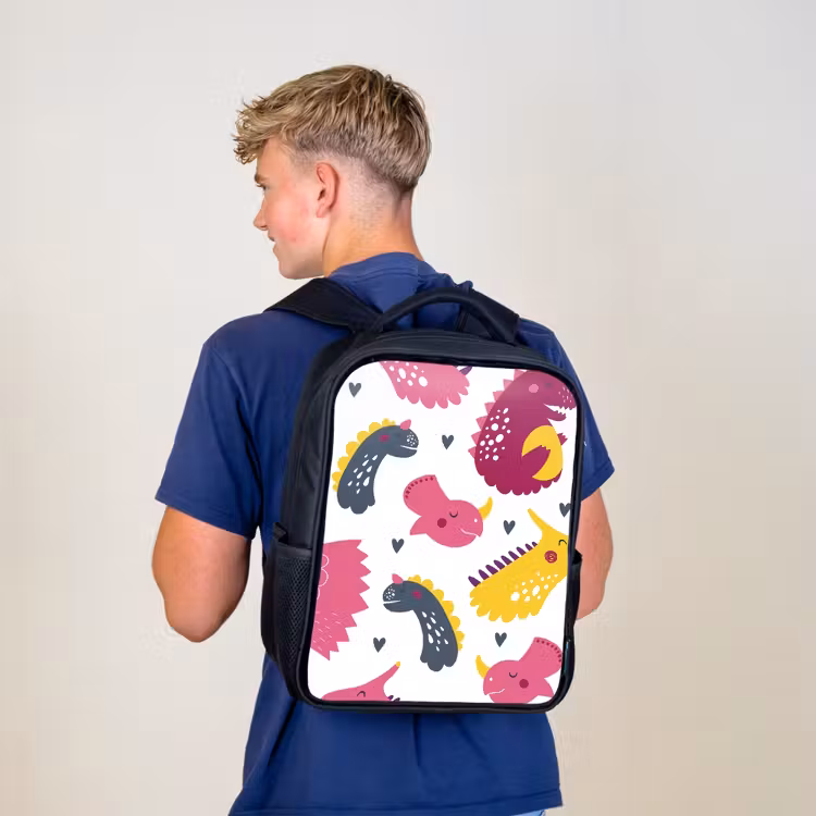Kids backpack - Black - Dino - Patterns - Child - Pink - Girls — 5