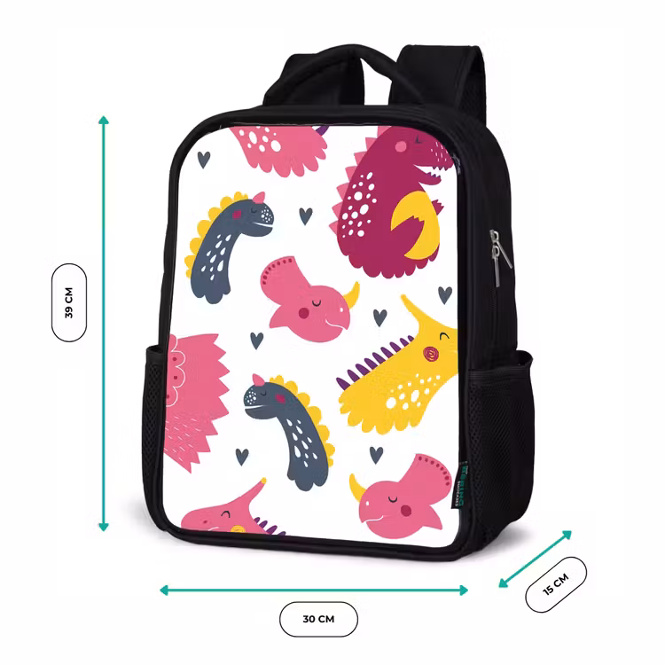 Kids backpack - Black - Dino - Patterns - Child - Pink - Girls — 8
