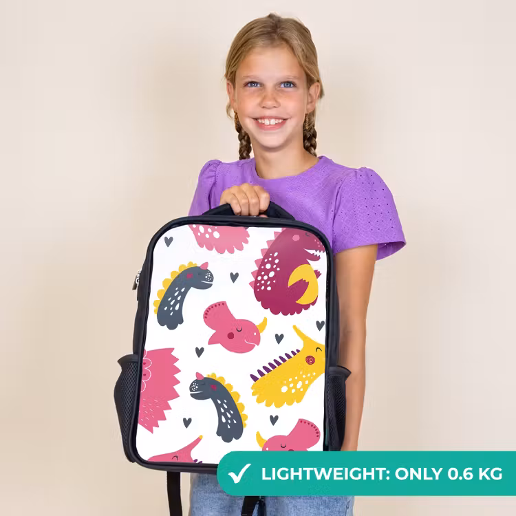 Kids backpack - Black - Dino - Patterns - Child - Pink - Girls — 9