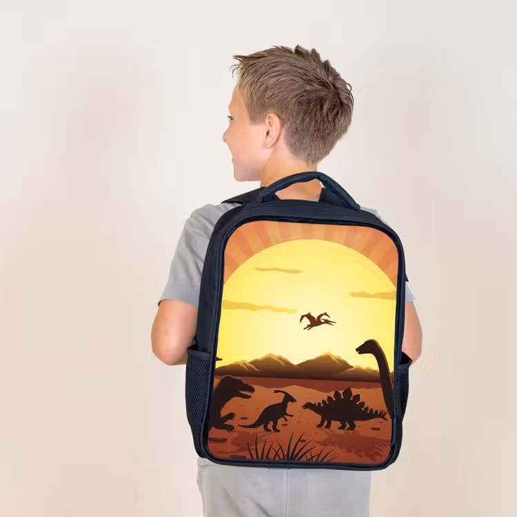 Kids backpack - Black - Dino - Sun - Nature - Drawing - Kids - Boys — 2