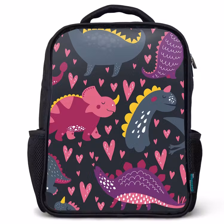 Kids backpack - Black - Dinosaur - Child - Patterns - Pink - Girls — 1