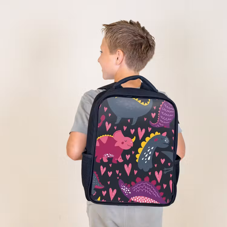 Kids backpack - Black - Dinosaur - Child - Patterns - Pink - Girls — 2
