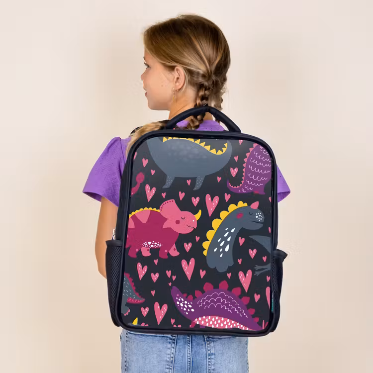 Kids backpack - Black - Dinosaur - Child - Patterns - Pink - Girls — 4