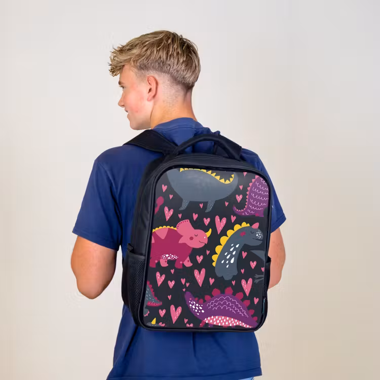 Kids backpack - Black - Dinosaur - Child - Patterns - Pink - Girls — 5