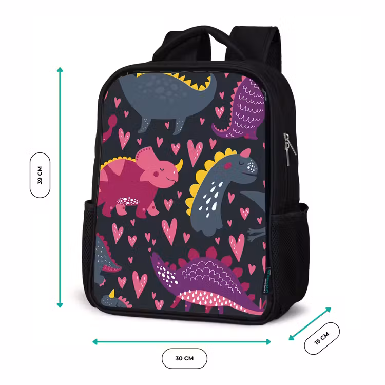 Kids backpack - Black - Dinosaur - Child - Patterns - Pink - Girls — 8
