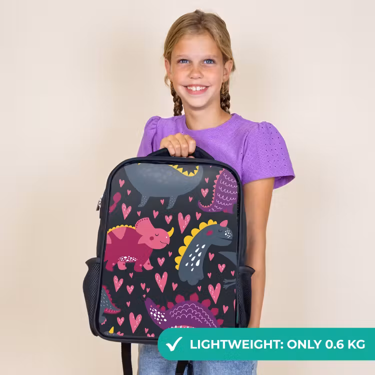 Kids backpack - Black - Dinosaur - Child - Patterns - Pink - Girls — 9