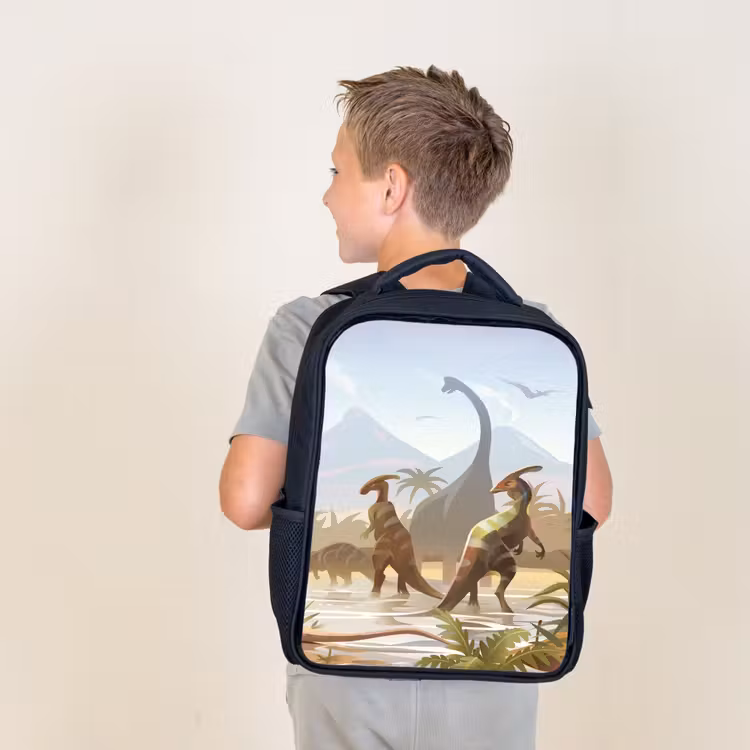 Kids backpack - Black - Dinosaur - Landscape - Tropical - Kids - Boys — 2