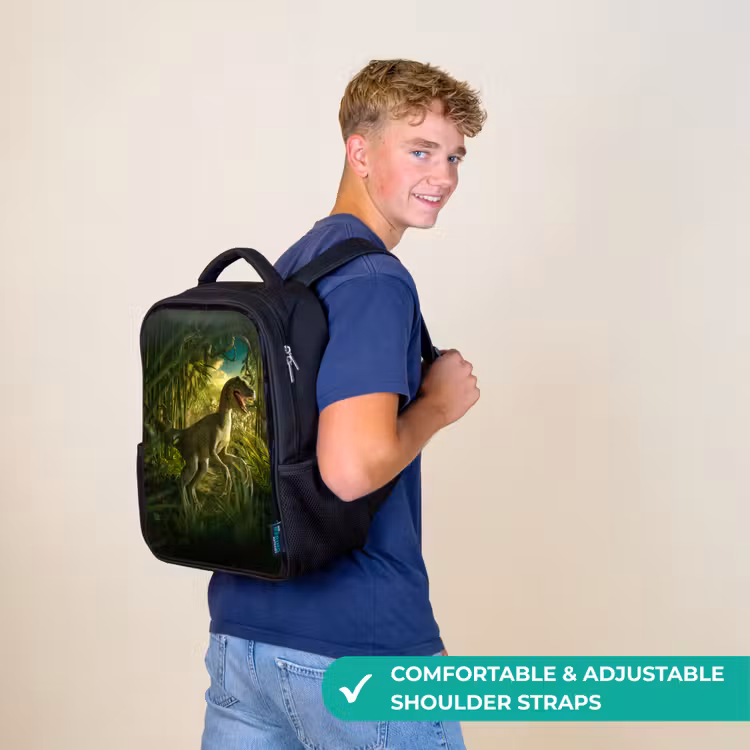 Kids backpack - Black - Dinosaur - Plants - Green - Illustration - Kids - Boys — 11