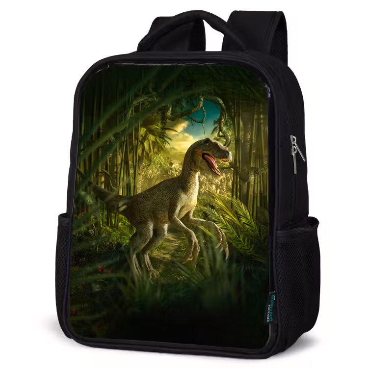 Kids backpack - Black - Dinosaur - Plants - Green - Illustration - Kids - Boys — 6