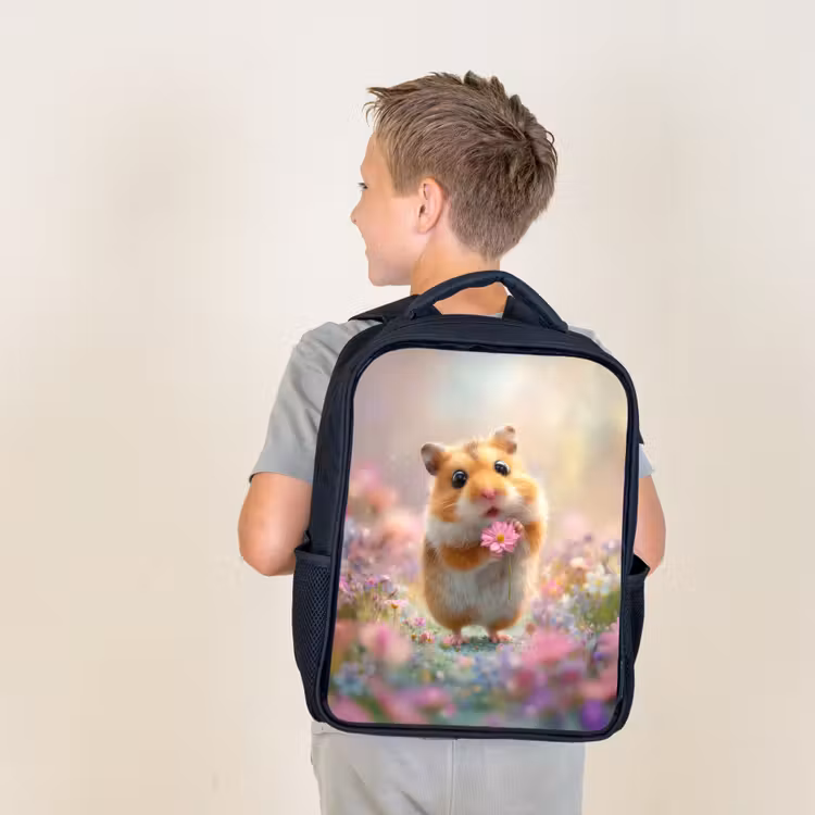 Kids backpack - Black - Flower love in hamster eyes — 2