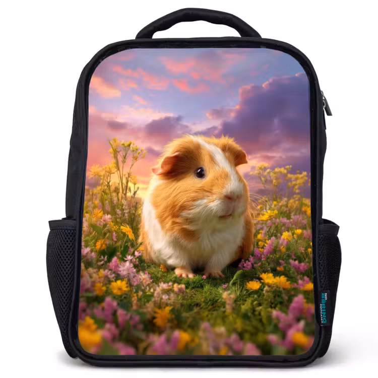 Kids backpack - Black - Guinea pig in sunset pasture — 1