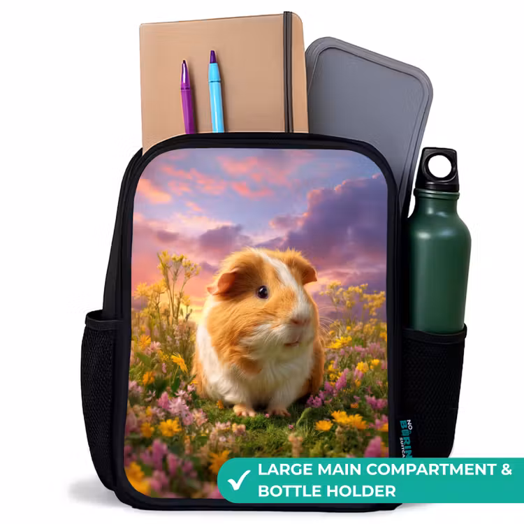 Kids backpack - Black - Guinea pig in sunset pasture — 10