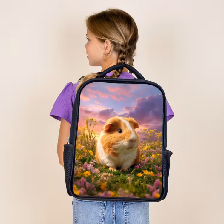 Kids backpack - Black - Guinea pig in sunset pasture — 4