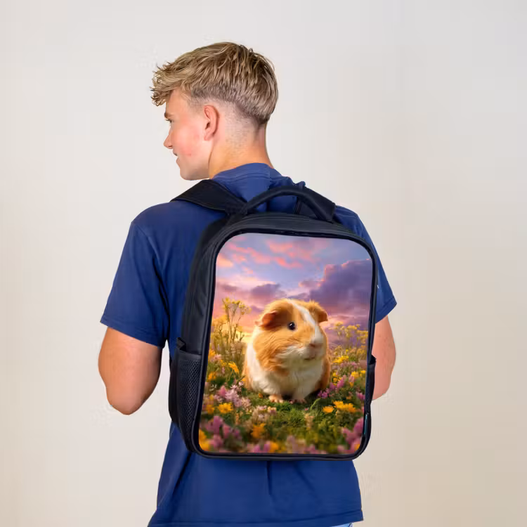 Kids backpack - Black - Guinea pig in sunset pasture — 5