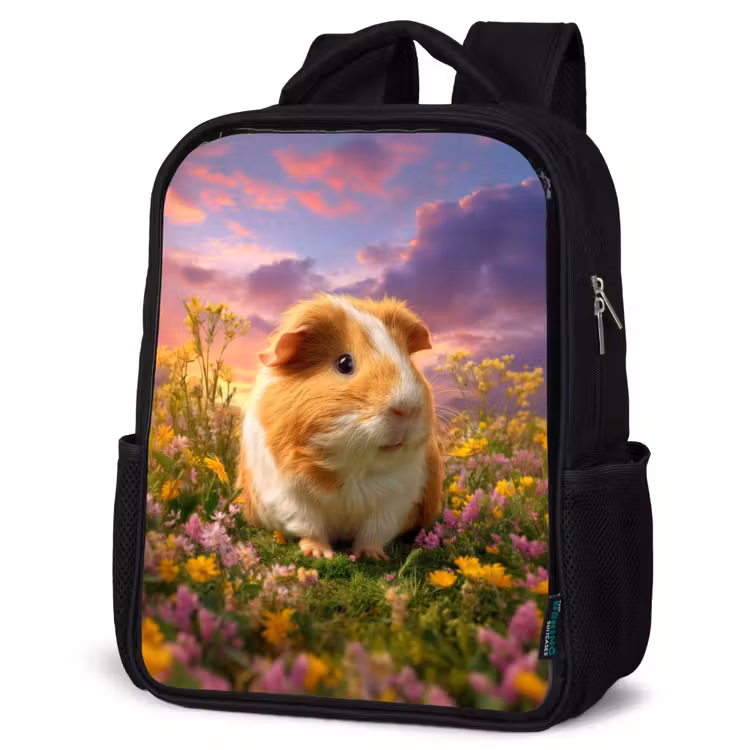 Kids backpack - Black - Guinea pig in sunset pasture — 6