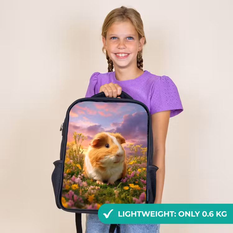 Kids backpack - Black - Guinea pig in sunset pasture — 9