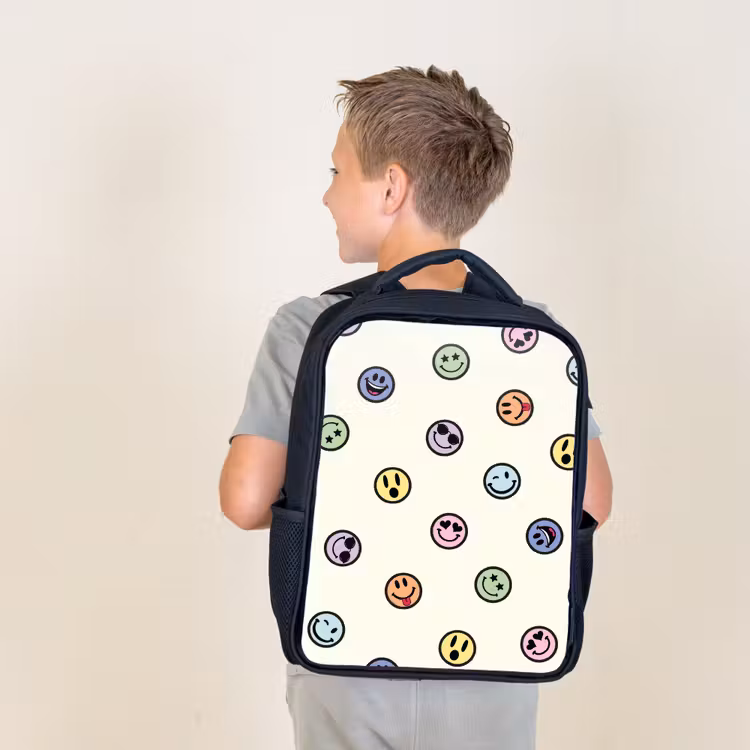 Kids backpack - Black - Happy faces on pastel snow — 2