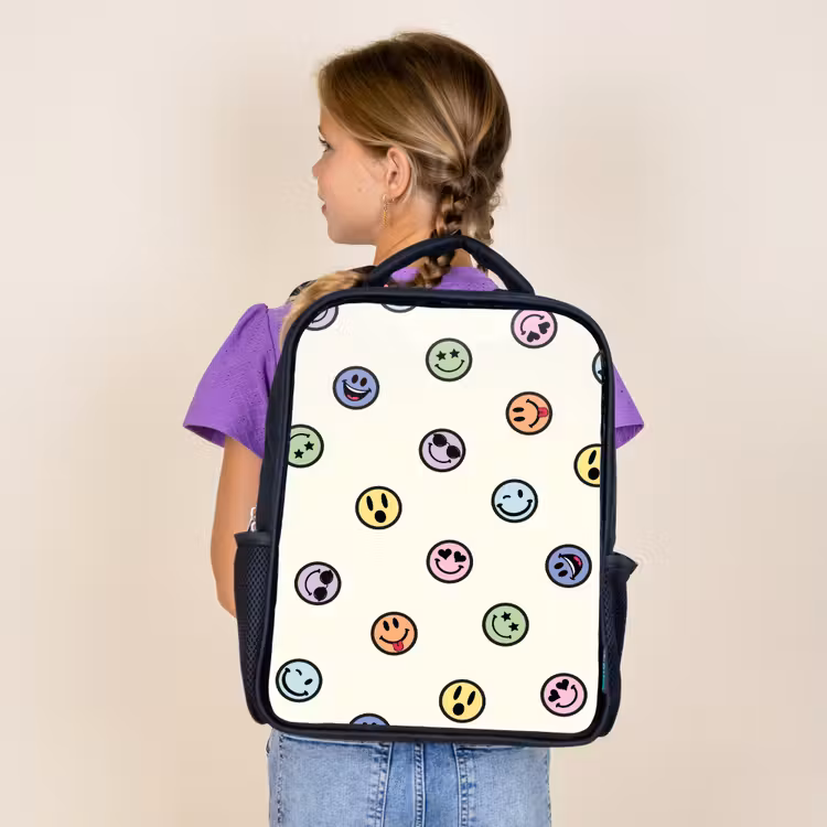 Kids backpack - Black - Happy faces on pastel snow — 4