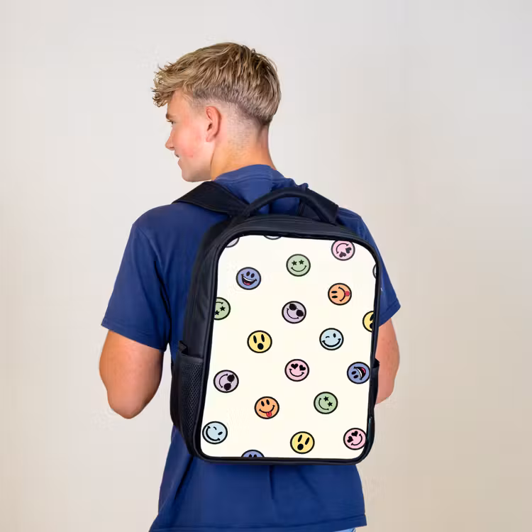 Kids backpack - Black - Happy faces on pastel snow — 5