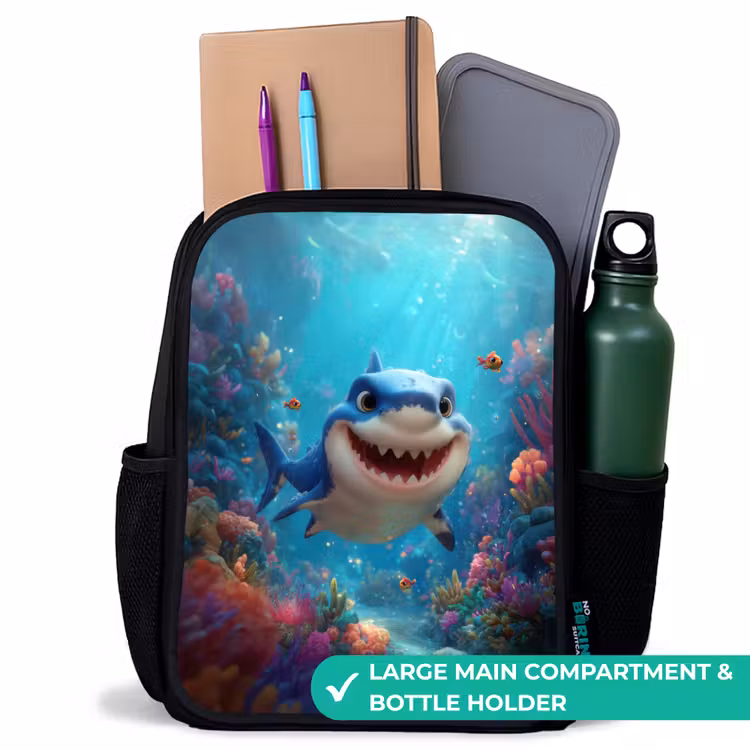 Kids backpack - Black - Happy shark in coral paradise — 10
